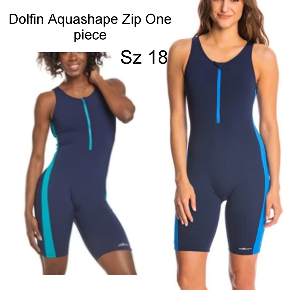 Dolfin Aquashape Zip-Front One Piece Aquatard. Plus size 16